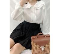 FRESQA Camicia Bianca da Donna Camicette con Colletto alla Peter Pan Kawaii abbottonate a Maniche Lunghe Top con Volant Carini Stile Lolita Mori Girl Aesthetic