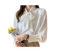 FRESQA Camicia Camicetta da Donna Top Casual da Lavoro Vintage Camicetta in Chiffon con Fiocco Camicie Eleganti da Donna Allentate