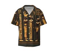 FRESQA Camicia da spiaggia con colletto cubano a maniche corte con stampa di geroglifici egiziani, camicia da spiaggia perfettamente casual con bottoni, nero, M