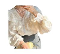 FRESQA Camicie da Donna Vintage francesi in Pizzo Lolita Elegante Camicetta a Balze a Maniche Lunghe da Ufficio Lady Chic Top Femminili