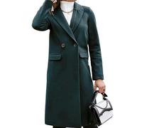 FRESQA Cappotto Lungo di Lana da Donna Autunnale e Invernale - Nero e Blu, Moda Retrò, Maniche Lunghe, Casual da Strada