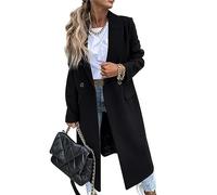 FRESQA Cappotto Lungo di Lana da Donna Autunnale e Invernale - Nero e Blu, Moda Retrò, Maniche Lunghe, Casual da Strada