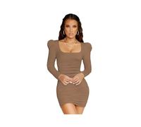 FRESQA Mini Abito Aderente Sexy da Donna 2023 Gonna Sottile a Maniche Lunghe con Maniche a Sbuffo Autunnale Colletto Quadrato Abiti Casual Corti da Party Neri