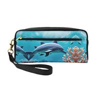 FRESQA Mini borsa portatile per il trucco, versatile e compatta, perfetta per i tuoi oggetti essenziali, Bellissimo mondo sottomarino delfini corallo, Taglia unica