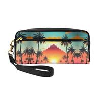FRESQA Mini trousse portatile con stampa di trattore sotto cielo blu e nuvole bianche, versatile e compatta, perfetta per i tuoi oggetti essenziali, Sunrise Tropical Palm Tree Island, Taglia unica