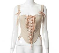FRESQA Top con Corsetto Rinascimentale Medievale Top Corto con Bustino Vintage Corsetto con Lacci Canotta con Corpetto Bianco Nero Canotta per Donna