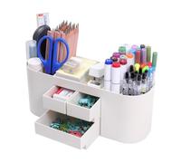 FRETONBA Organizer Scrivania con 3 Cassetti, Portapenne da Scrivania con 5 Scomparti, Porta Penne Multifunzionale, Desk Organizzatore per Ufficio, Scuola, Casa, Bianco
