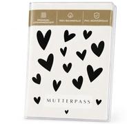 FreudenPost Custodia premium per passaporto della mamma in tela - regalo per gravidanza e parto - scomparto per immagini ad ultrasuoni - elegante e durevole (cuore nero minimo)