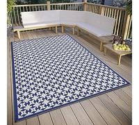 freundin Home Collection Antonia Tappeto per interni ed esterni, design piatto, motivo geometrico, resistente alle intemperie, per soggiorno, corridoio, balcone, terrazza, giardino, crema, blu, 80 x