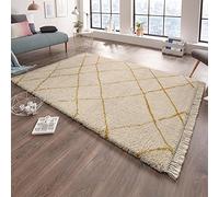 Freundin Home Collection Tappeto a Pelo Lungo con Frange, in Polipropilene, Color Crema e Giallo Oro, 200 x 80 x 0,35 cm