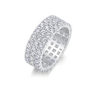 Freundschaftsringe Freundinnen, Ring Damen Zeigefinger 9 mm Breiter Ring mit 3 Reihen Runder Moissanite 2 mm Silber 9K Weiße gold Größe 57 (18.1)