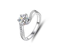 Freundschaftsringe Freundinnen, Ring Frauen Gedrehter Ring mit 6 Krappen Runder Moissanit 1 Ct Silber 9K Weiße gold Größe 50 (15.9)