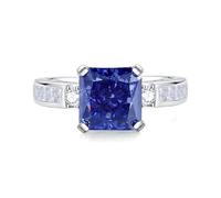 Freundschaftsringe Freundinnen, Ring Weißgold Ehering 14K mit 8X8mm Quadratischem Tansanit und Moissanit Silber Größe 49 (15.6)