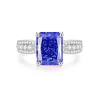 Freundschaftsringe, Verlobungsring Damen Silber Breit mit 8X10mm Rechteckigem Tansanit und Moissanit 18K Weiße gold Größe 56 (17.8)