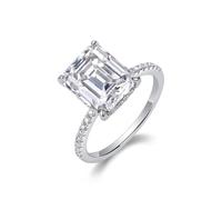 Freundschaftsringe Zart, Engagement Ring Set Dünner Ring mit 9X11mm Rechteckigem Moissanit 4Ct Silber 9K Weiße gold Größe 47 (15.0)