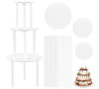 Frevoitna Alzata per Torta, Pioli per Torte a Piani, Alzate per Torte Plastica Riutilizzabili, Supporto Torta a Piani, 3 Supporto per Torta (9/12/16 cm), 21 Pioli per Torte da 24cm