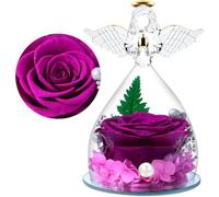 FRFG Regali di Angelo Rosa Eterna per Donne, Regalo Mamma Compleanno, Rose Conservate in Statuette di Angeli in Vetro, Angeli Floreali per Mamma, Nonna, Moglie, Sorella, Fidanzata (Viola)