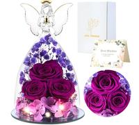 FRFG Regali di Angelo Rosa Eterna per Donne, Regalo per Donne, Rose Conservate in Statuette di Angeli in Vetro, Angeli Floreali per Mamma, Nonna, Moglie, Sorella, Fidanzata (Viola)