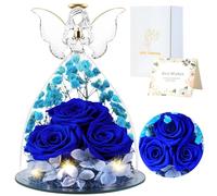 FRFG Regali di Angelo Rosa Eterna per Donne, Regalo per Donne, Rose Conservate in Statuette di Angeli in Vetro, Angeli Floreali per Mamma, Nonna, Moglie, Sorella, Fidanzata (Blu)
