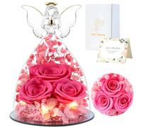 FRFG Regali di Angelo Rosa Eterna per Donne, Regalo per Donne, Rose Conservate in Statuette di Angeli in Vetro, Angeli Floreali per Mamma, Nonna, Moglie, Sorella, Fidanzata (Rosa)