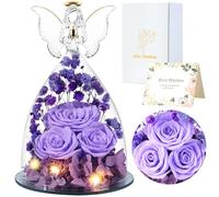 FRFG Regali di Angelo Rosa Eterna per Donne, Regalo per Donne, Rose Conservate in Statuette di Angeli in Vetro, Angeli Floreali per Mamma, Nonna, Moglie, Sorella, Fidanzata (Viola Chiaro)