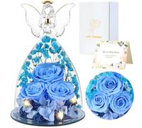 FRFG Regali di Angelo Rosa Eterna per Donne, Regalo per Donne, Rose Conservate in Statuette di Angeli in Vetro, Angeli Floreali per Mamma, Nonna, Moglie, Sorella, Fidanzata (Azzurro Cielo)