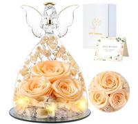 FRFG Regali di Angelo Rosa Eterna per Donne, Regalo per Donne, Rose Conservate in Statuette di Angeli in Vetro, Angeli Floreali per Mamma, Nonna, Moglie, Sorella, Fidanzata (Giallo Chiaro)