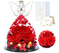 FRFG Regali di Angelo Rosa Eterna per Donne, Regalo per Donne, Rose Conservate in Statuette di Angeli in Vetro, Angeli Floreali per Mamma, Nonna, Moglie, Sorella, Fidanzata (Rosso)