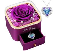 FRFG Rosa Stabilizzata Eterna, Vera Rosa Eterna con Collana Regali per Lei, Festa Della Mamma Idee Regalo, Ti Amo per Sempre Regalo, Idee Regalo Donna, Regalo Anniversario Matrimonio (Viola)