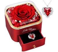 FRFG Rosa Stabilizzata Eterna, Vera Rosa Eterna con Collana Regali per Lei, Festa Della Mamma Idee Regalo, Ti Amo per Sempre Regalo, Idee Regalo Donna, Regalo Anniversario Matrimonio (Rosso)