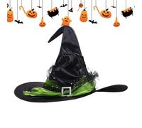 Frfik Cappello da in velluto per Halloween, 45 cm, nero, motivo stella e luna, ideale per costumi, cosplay, feste, decorazioni, carnevale e di scena