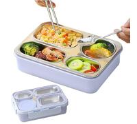 Frfik Contenitore per il pranzo in acciaio, 25,6 cm, per bambini, con 4 scomparti, contenitore per alimenti a tenuta stagna, con, cucchiaio in metallo e bacchette, per scuola, picnic