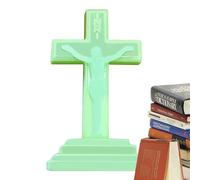Frfik Crocifisso in piedi, crocifisso decorativo che si illumina al buio, croci fluorescenti, croci religiose, croci da tavola con Gesù Cristo incandescente, croci da tavolo per decorazioni cattoliche