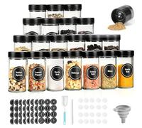 FRIBERG Set di 20 barattoli per spezie, in vetro con coperchi in acciaio inox, 120 ml, con 1 macinaspezie per la conservazione di spezie, contenitori per spezie, contenitori per spezie con etichette