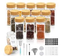 FRIBERG Set di barattoli per spezie, set di barattoli rettangolari, 120 ml, 12 barattoli di spezie, con coperchio in legno con decorato, contenitore per spezie, contenitore per spezie, etichette