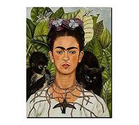 Frida Kahlo Autoritratto con Scimmia e Gatto Nero Poster Pittura a Olio Stampa su Tela Immagine di Arte della Parete Casa Camera da Letto Soggiorno Decor, Senza Cornice,40x50cm