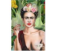 Frida Kahlo che solleva una tazza di caffè e fuma Stampa poster Decor murale Stampa su tela Quadro d'arte su tela Pittura d'arredamento per il soggiorno Camera da letto Senza cornice,60 x 80 cm