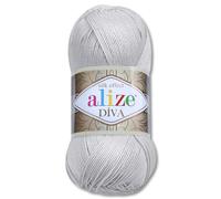 Frida's Wollhaus Alize 100 g Diva Wolle per Lavoro a Maglia e Uncinetto, Microfibra, 64 Colori (168 | Grigio Chiaro)