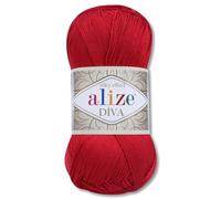 Frida's Wollhaus Alize 100 g Diva Wolle per Maglia e Uncinetto in Microfibra, 64 Colori (106 | Rosso)