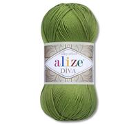 Frida's Wollhaus Alize 100 g Diva Wolle per Maglia e Uncinetto in Microfibra, 64 Colori (210 | Verde)