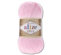 Frida's Wollhaus Alize 100 g Diva Wolle per Maglia e Uncinetto, Microfibra, 64 Colori (185 | Rosa Neonato)