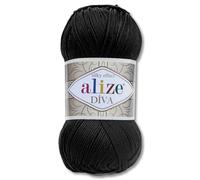 Frida's Wollhaus Alize Diva - Gomitolo di lana da 100 g, in microfibra, 64 colori (60 | nero)