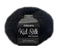 Frida's Wollhaus Drops 25 g Kid-Silk Mohair & Seta Lacegarn Soffice, 47 colori (02 | nero)