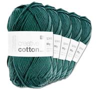 Frida's Wollhaus Rico Design Creative Cotton Aran - Gomitolo di lana per lavorare a maglia, 5 x 50 g, 63 colori (23 | abete)