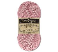 Frida's Wollhaus Scheepjes 50 g Stone Washed Filato di lana lavorato a maglia uncinetto morbido seta 36 colori (808 | Corundum Ruby)