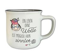 Frida's Wollhaus Tazza con scritta "Ein Leben ohne Wolle ist möglich aber sinnlose ″ Motivcup Vintage Geschenk Stricken Unkelet 330 ml