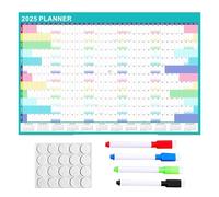 Fridge del calendario a secco magnetico - Pianificatore settimanale e 1 lavagna | Pianificatore annuale Calendario di cancellazione a secco 2025 | Pianificatore di pianificazione annuale di design col