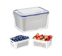 Fridge Storage Organizer Containers - Clear Leakproof Food Storage Boxes with Lids | Removable Colander for Vegetables Meal Prep Pantry Office Kitchen Countertop Camping Picnic Space Saving 18,5 x 14