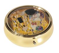 Fridolin Gustav Klimt PORTAPILLOLE Rotondo in Metallo Contenitore per compresse Il Bacio