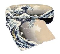 Fridolin Hokusai Custodia per occhiali con rivestimento in velluto e panno per la pulizia degli occhiali, set di grandi onde, multicolore, 7x16x3
